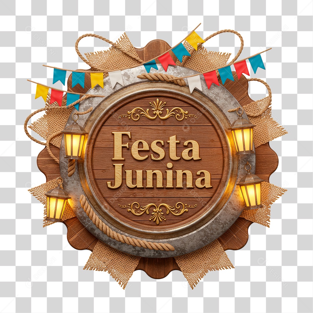 Selo 3D Festa Junina Para Composição PNG Transparente