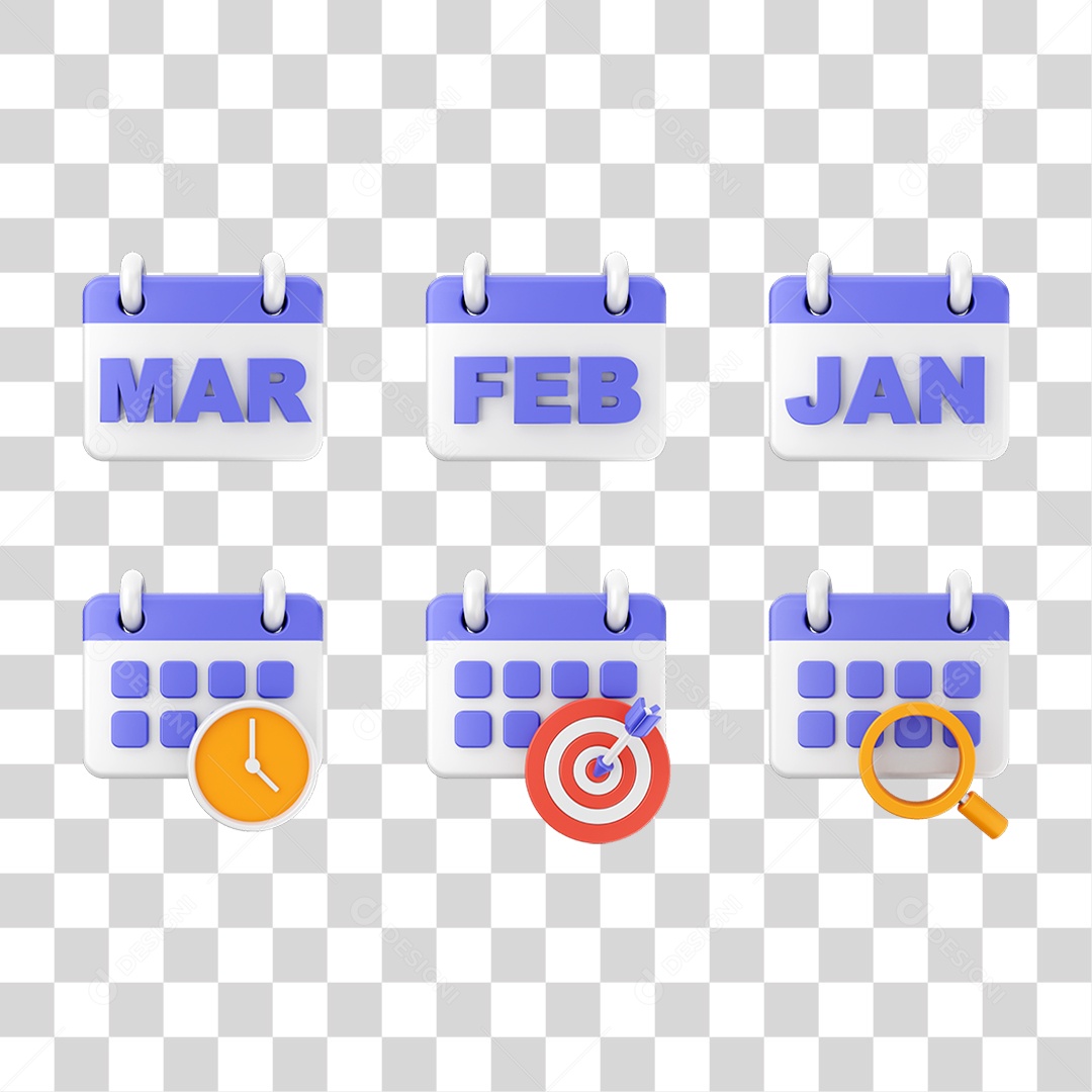 Ícone 3D Calendário Datas Símbolos PNG Transparente