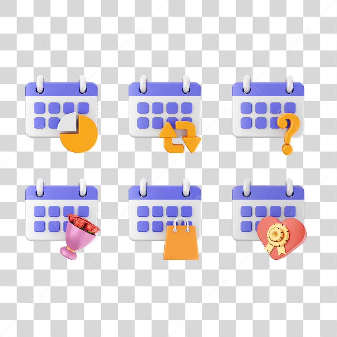 Ícone 3D Calendário Datas Símbolos PNG Transparente