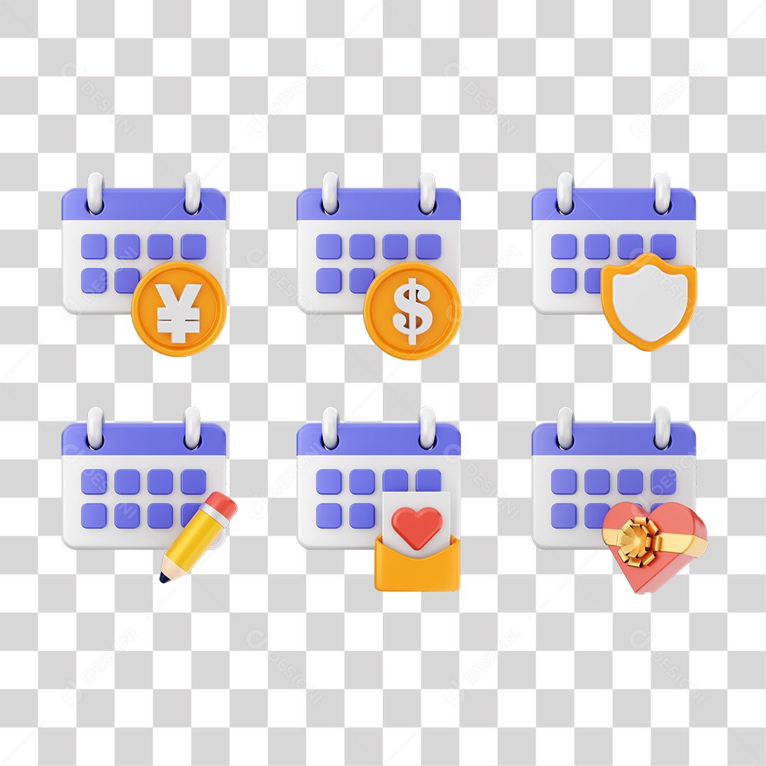 Ícone 3D Calendário Datas Símbolos PNG Transparente