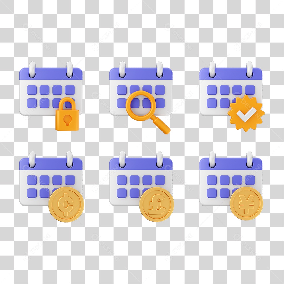 Ícone 3D Calendário Datas Símbolos PNG Transparente