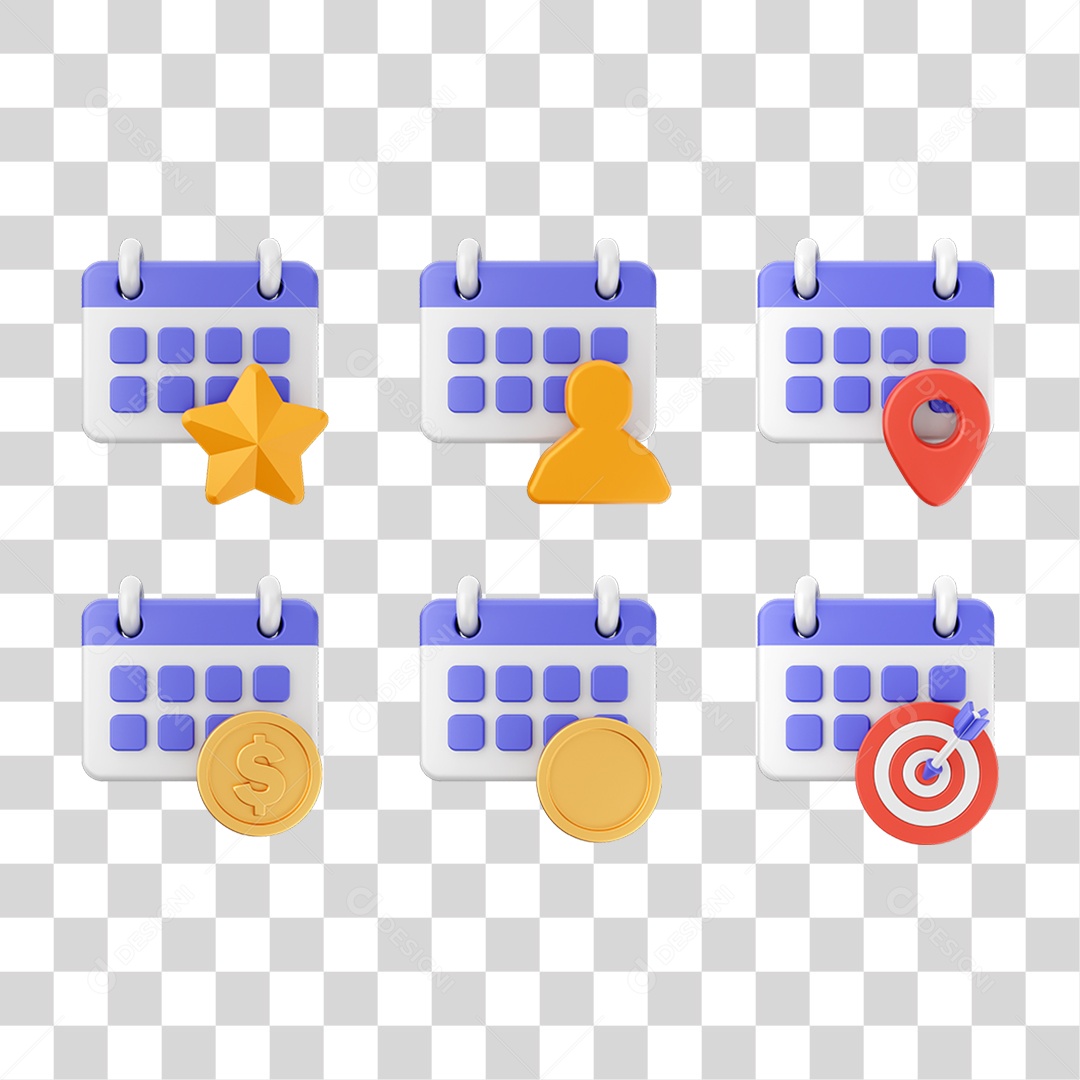 Ícone 3D Calendário Datas Símbolos PNG Transparente