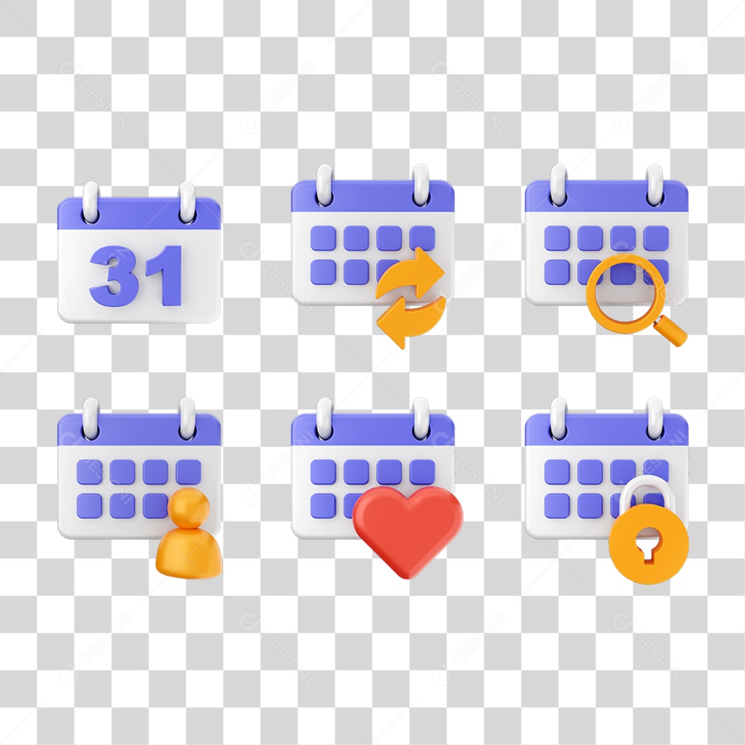 Ícone 3D Calendário Datas Símbolos PNG Transparente