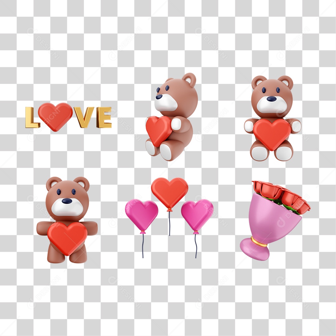 Ícones Elementos de Dia dos Namorados PNG Transparente