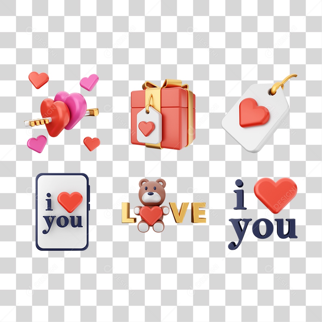Ícones Elementos de Dia dos Namorados PNG Transparente
