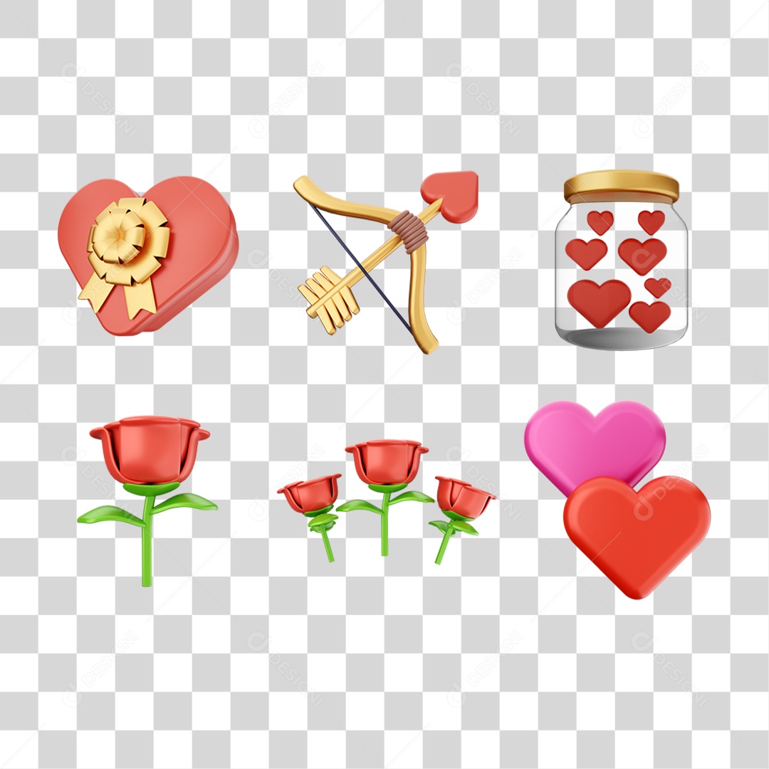 Ícones Elementos de Dia dos Namorados PNG Transparente