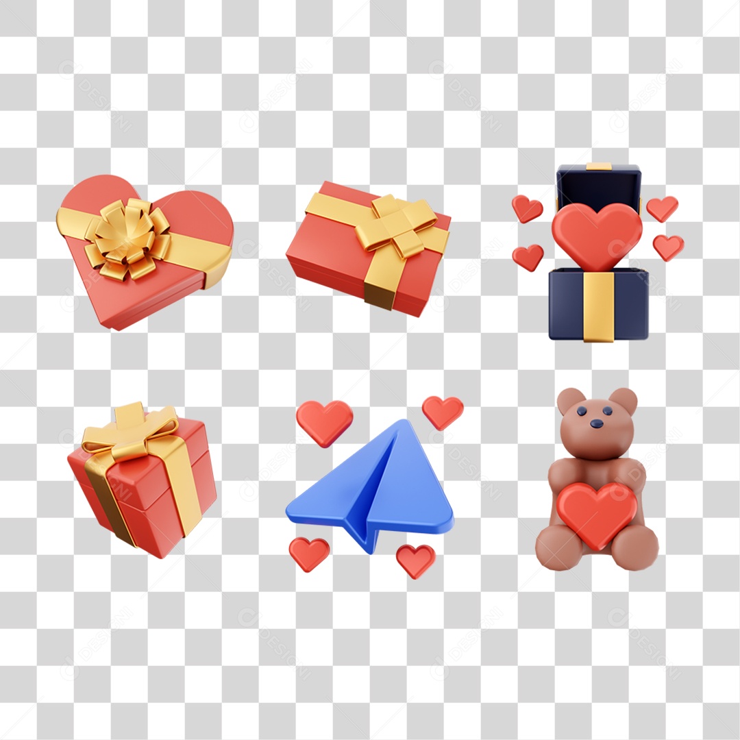 Ícones Elementos de Dia dos Namorados PNG Transparente