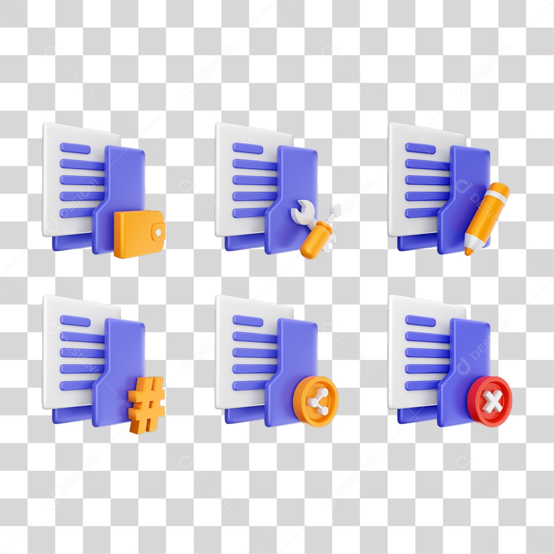 Conjunto de Ícones Pastas de Arquivos PNG Transparente