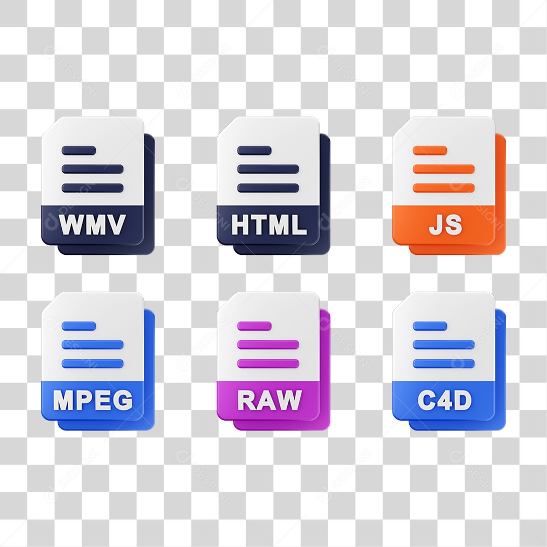 Conjunto de Ícones Formatos de Arquivos PNG Transparente