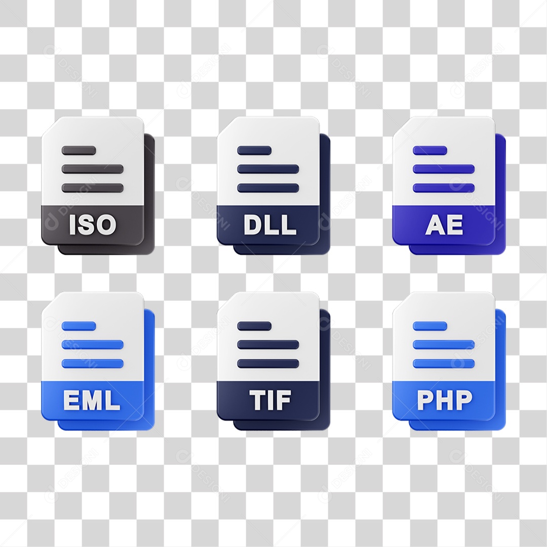 Conjunto de Ícones Formatos de Arquivos PNG Transparente