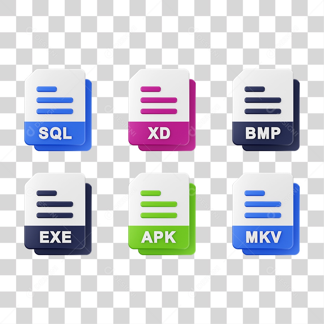 Conjunto de Ícones Formatos de Arquivos PNG Transparente