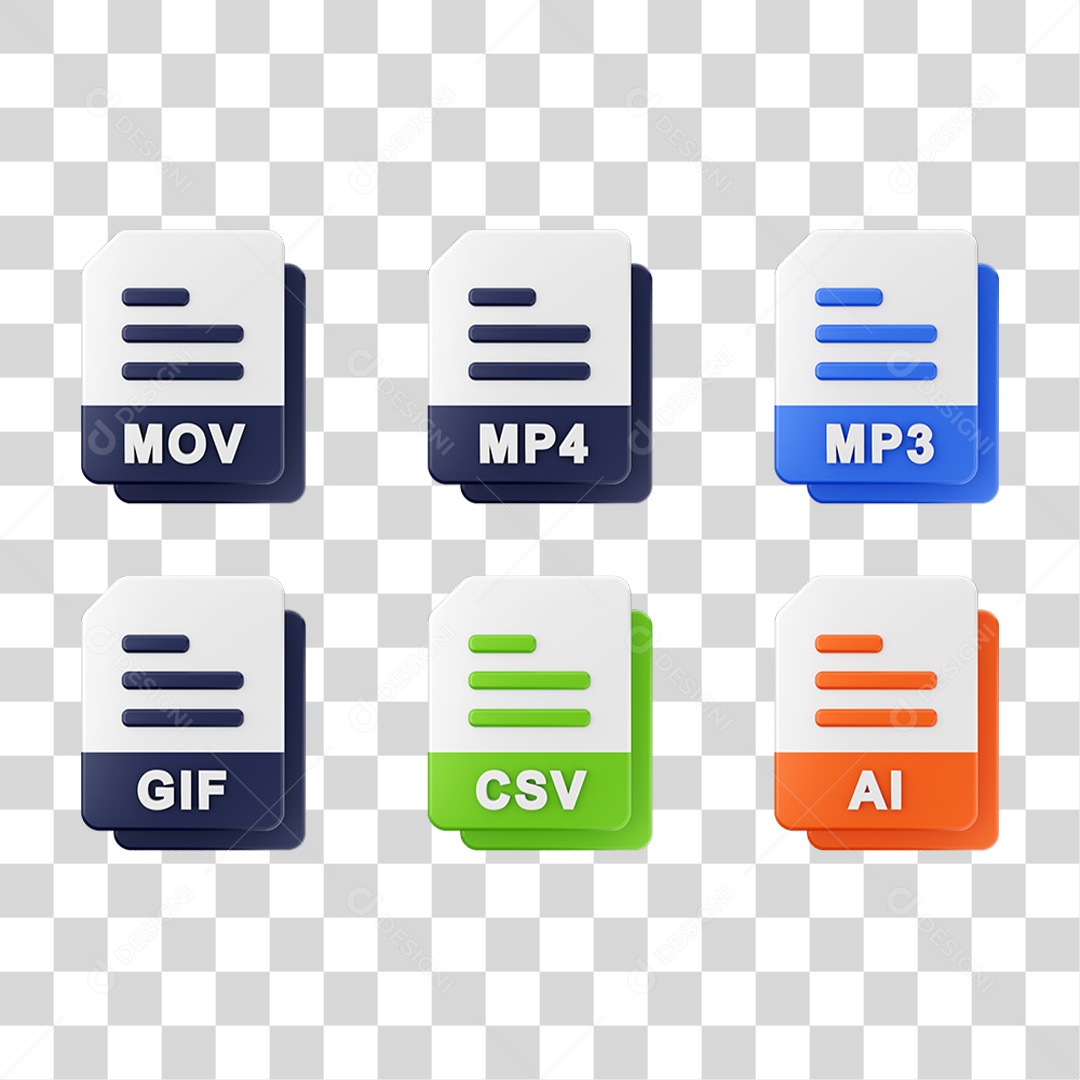 Conjunto de Ícones Formatos de Arquivos PNG Transparente
