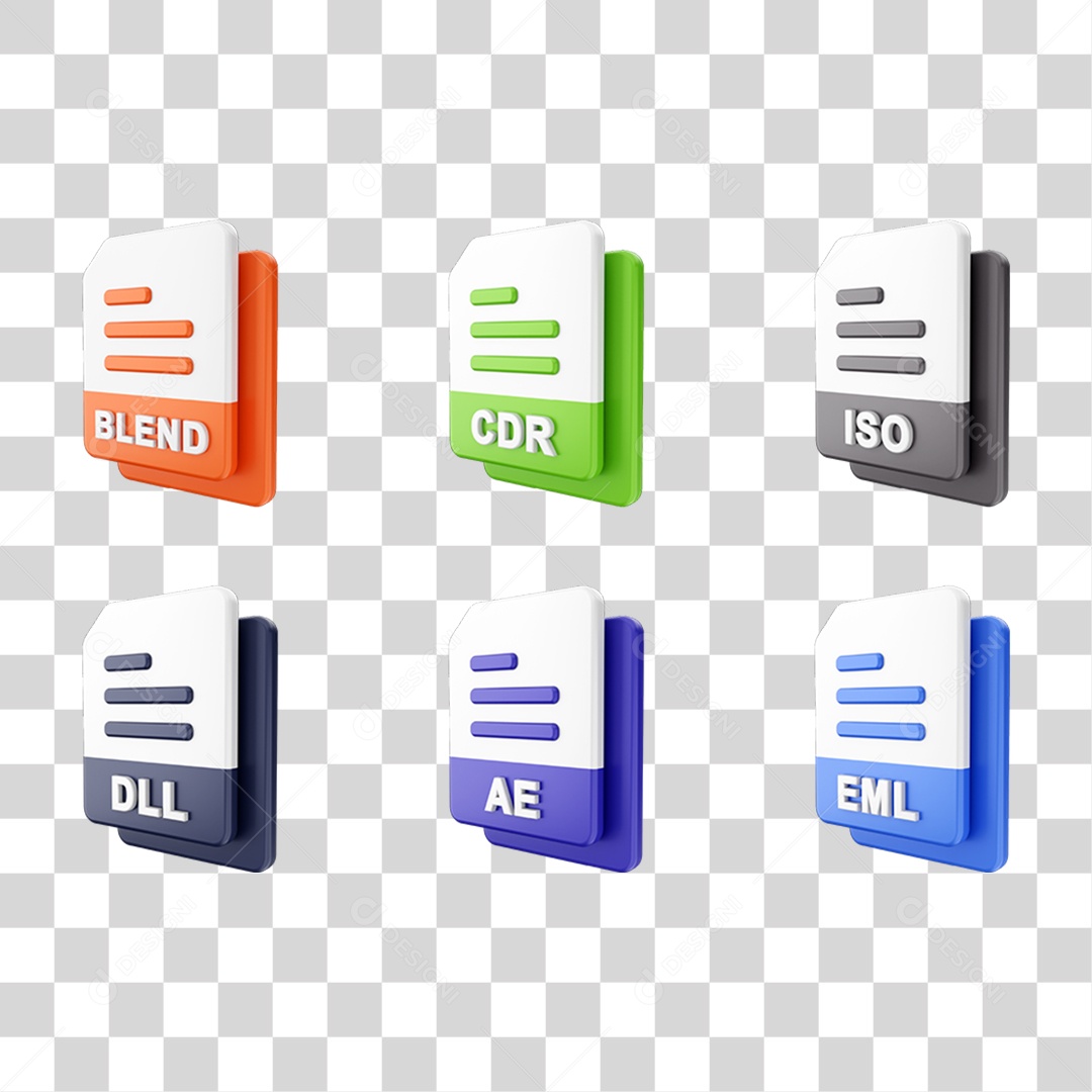 Conjunto de Ícones Formatos de Arquivos PNG Transparente