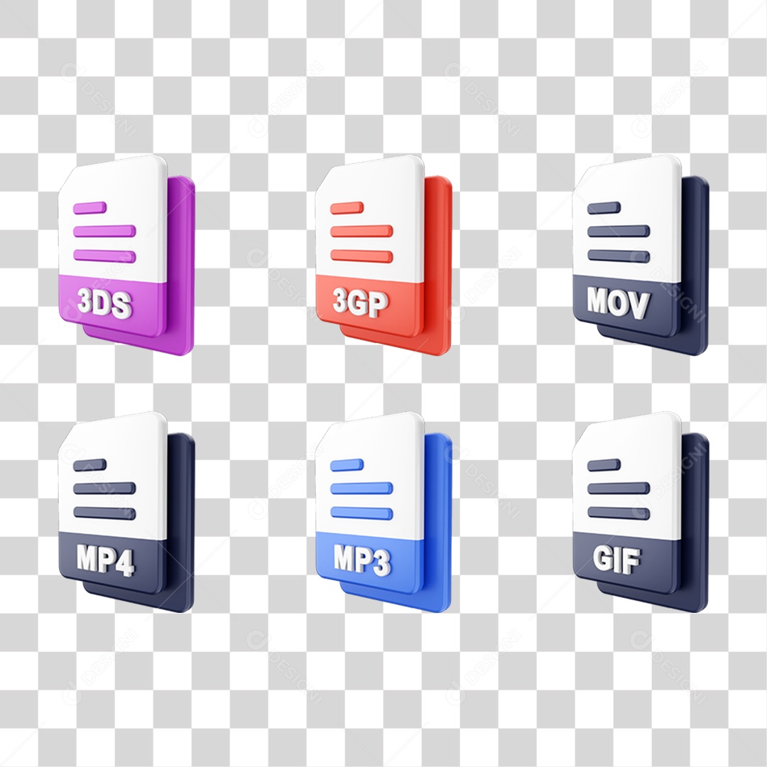 Conjunto de Ícones Formatos de Arquivos PNG Transparente
