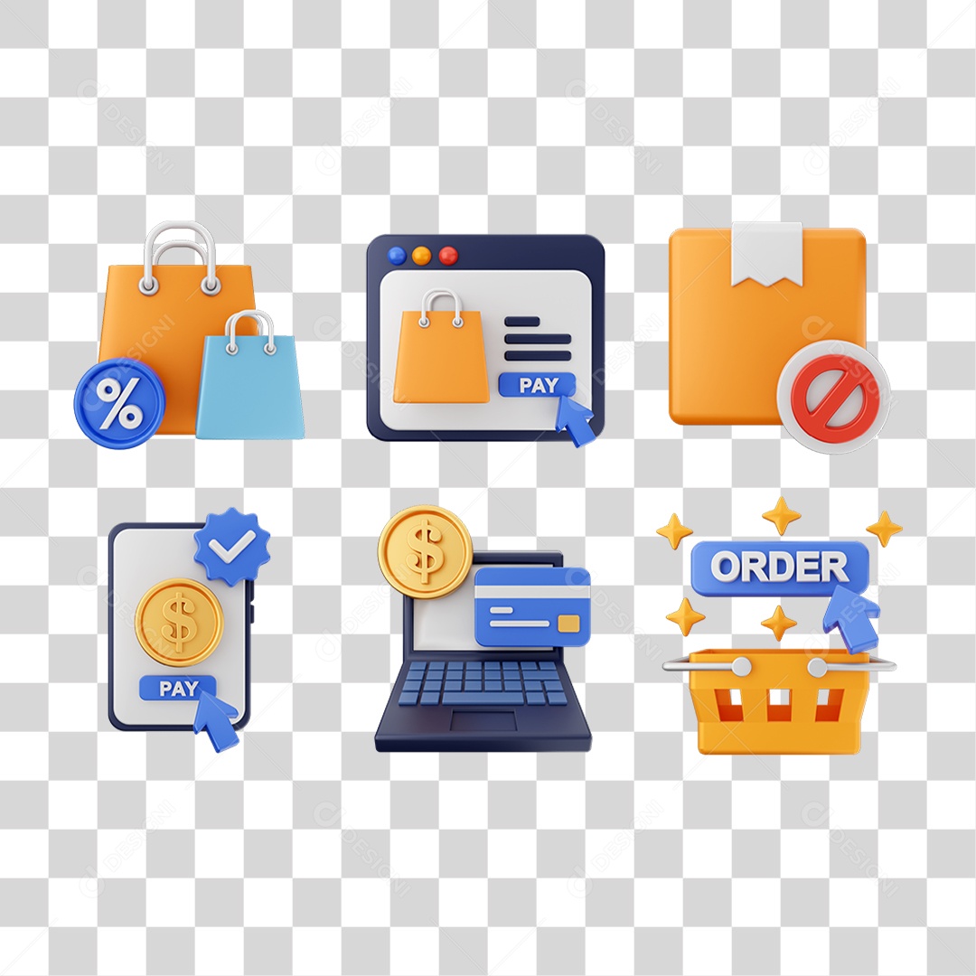 Conjunto de Ícones Compras Online PNG Transparente