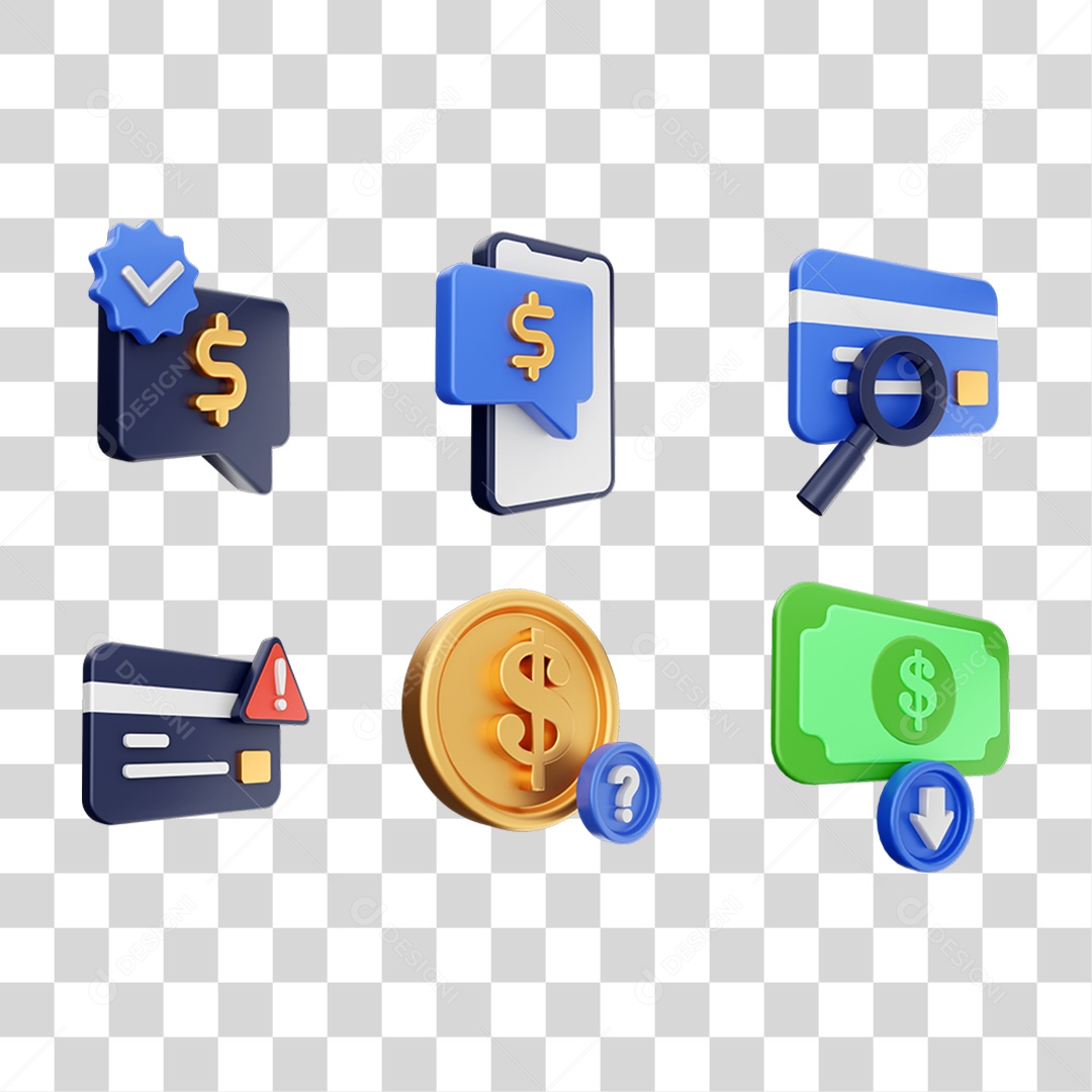 Conjunto de Ícones Dinheiro Carteira Virtual PNG Transparente