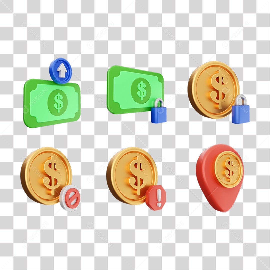 Conjunto de Ícones Dinheiro Carteira Virtual PNG Transparente