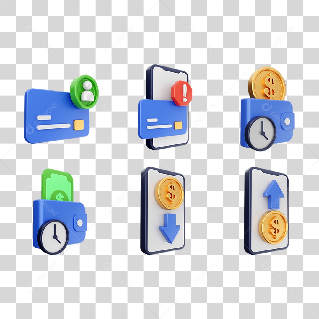 Conjunto de Ícones Dinheiro Carteira Virtual PNG Transparente