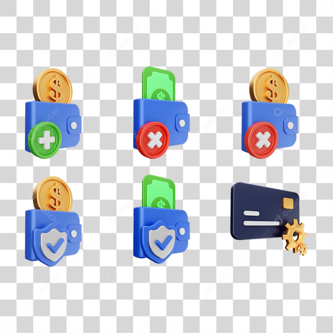 Conjunto de Ícones Dinheiro Carteira Virtual PNG Transparente