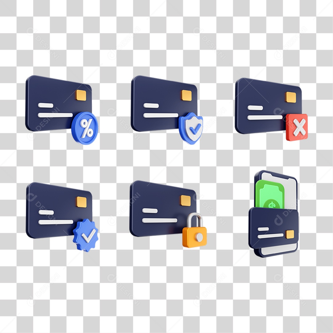 Conjunto de Ícones Dinheiro Carteira Virtual PNG Transparente