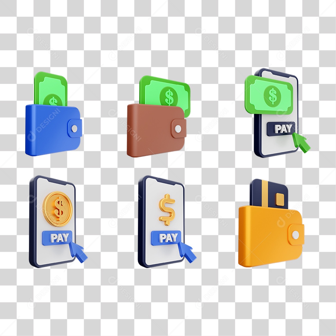 Conjunto de Ícones Dinheiro Carteira Virtual PNG Transparente
