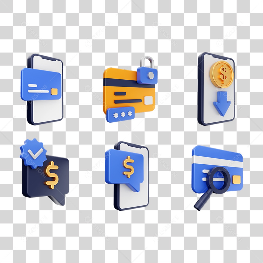 Conjunto de Ícones Dinheiro Carteira Virtual PNG Transparente