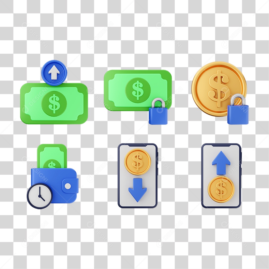 Conjunto de Ícones Dinheiro Carteira Virtual PNG Transparente