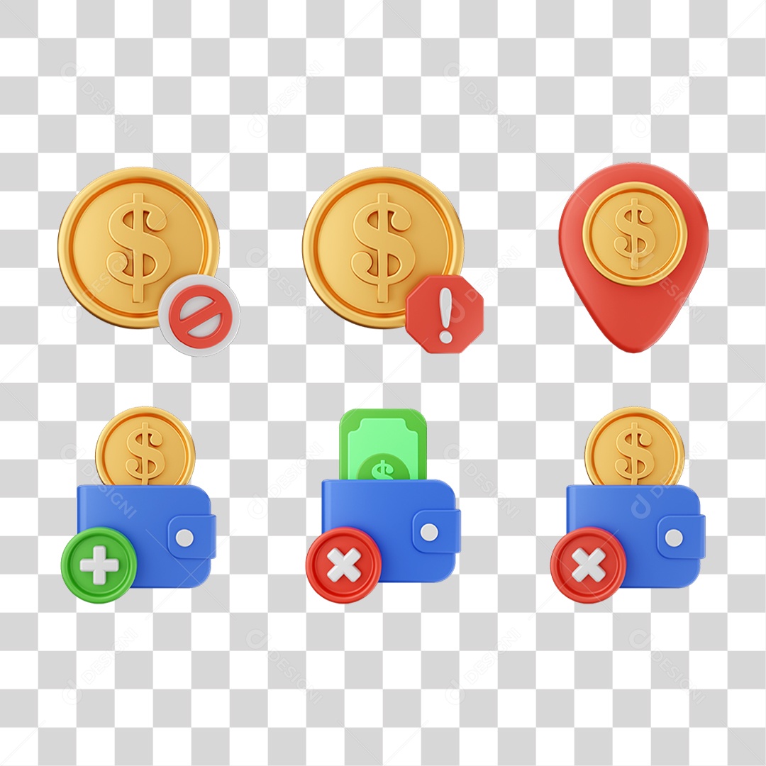 Conjunto de Ícones Dinheiro Carteira Virtual PNG Transparente