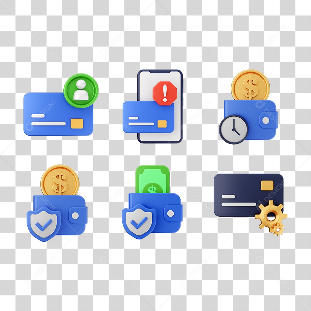 Conjunto de Ícones Dinheiro Carteira Virtual PNG Transparente
