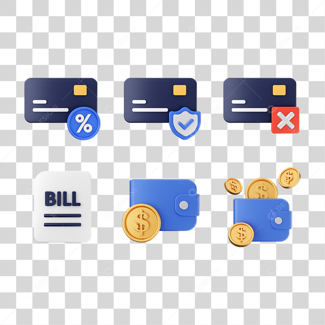 Conjunto de Ícones Dinheiro Carteira Virtual PNG Transparente