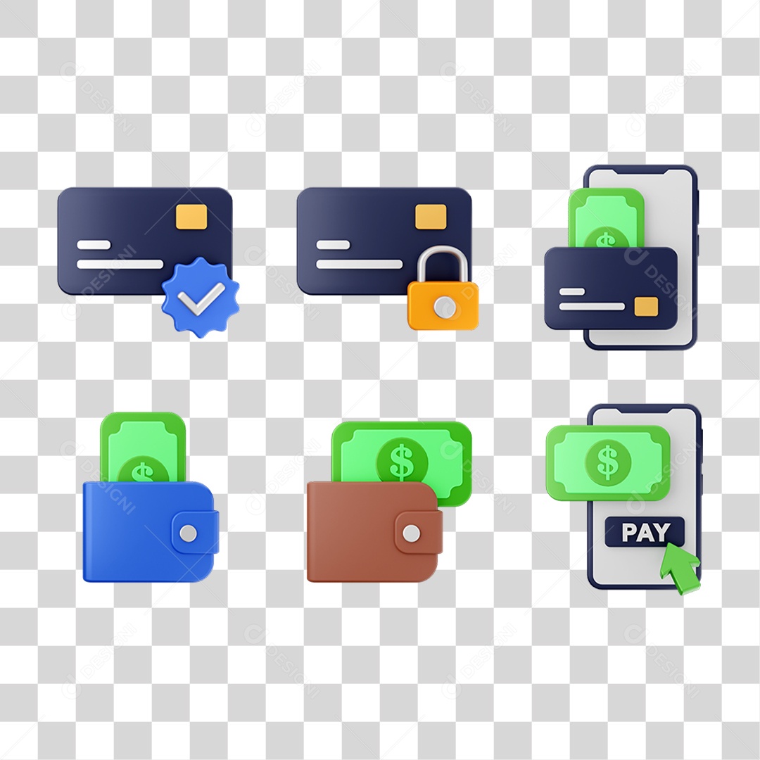 Conjunto de Ícones Dinheiro Carteira Virtual PNG Transparente