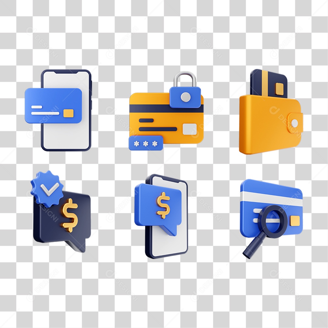 Conjunto de Ícones Dinheiro Carteira Virtual PNG Transparente