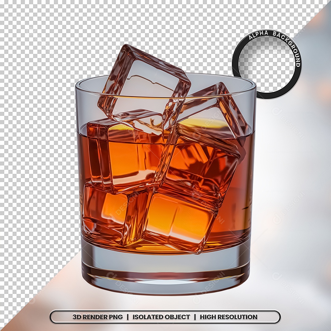 Copo de Vidro Com Bebida e Gelo Elemento 3D Para Composição PSD