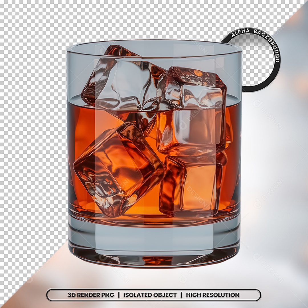 Copo de Vidro Com Bebida e Gelo Elemento 3D Para Composição PSD