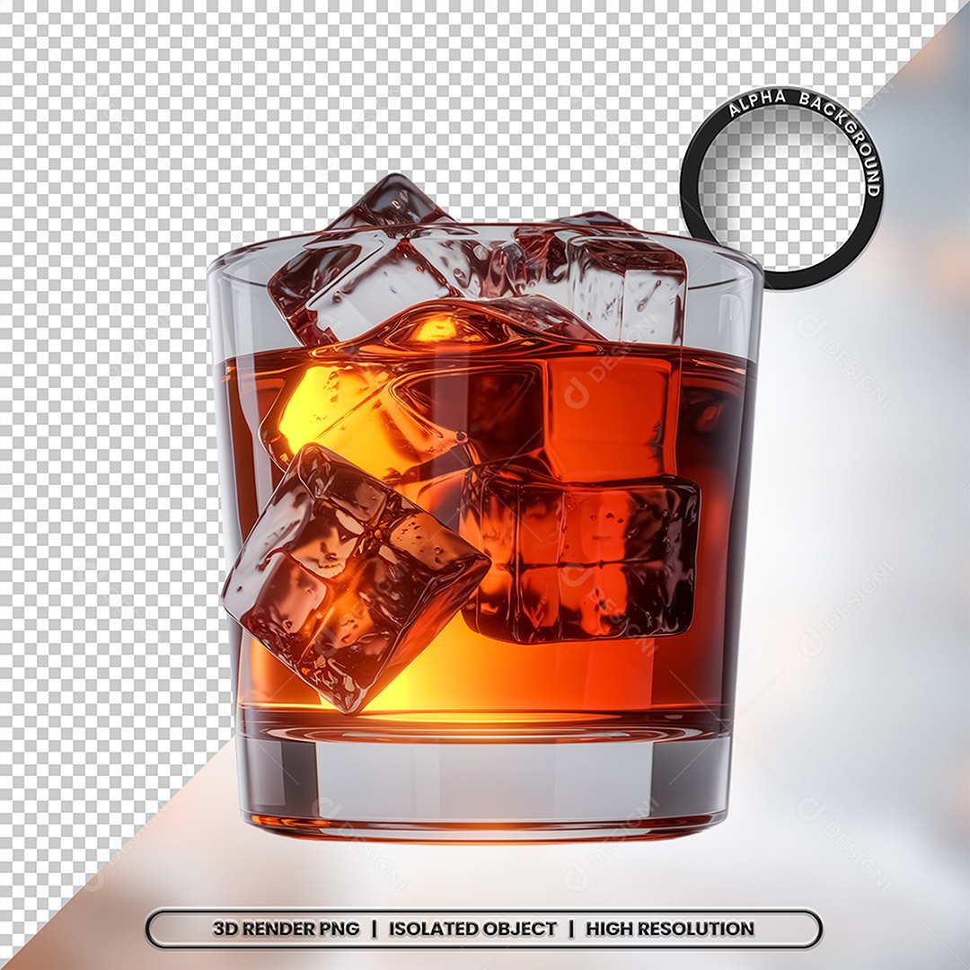 Copo de Vidro Com Bebida e Gelo Elemento 3D Para Composição PSD