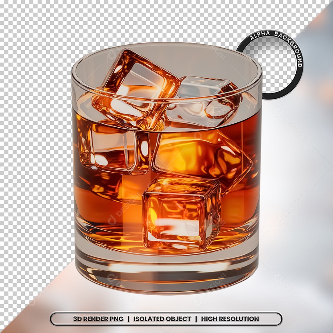 Copo de Vidro Com Bebida e Gelo Elemento 3D Para Composição PSD