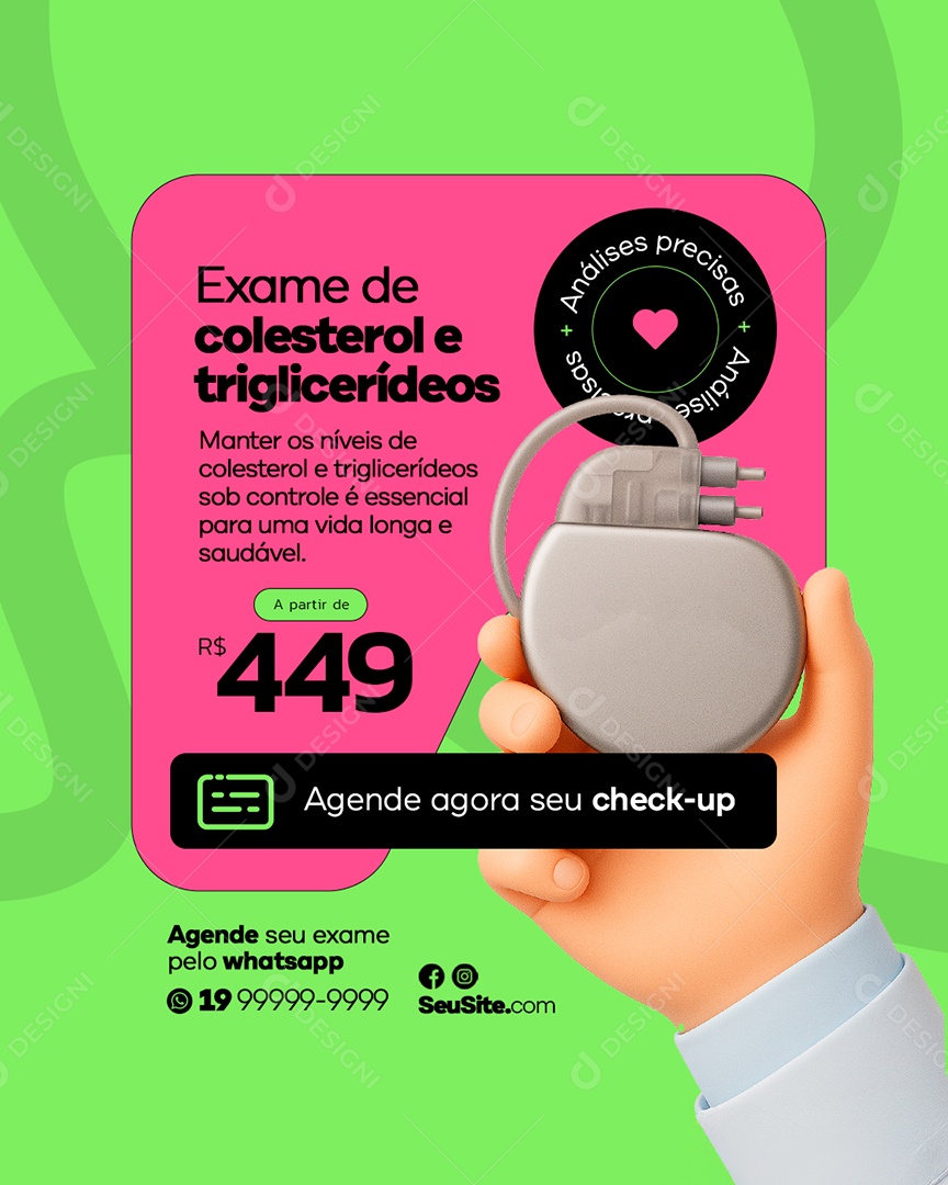 Laboratório Exame de Colesterol e Triglicerídeos Social Media PSD Editável