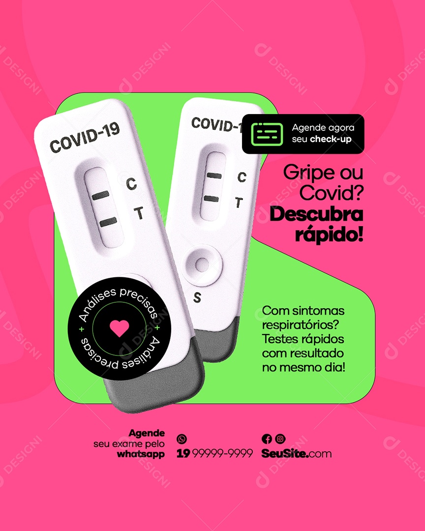 Laboratório Gripe ou Covid Descubra Rápido Social Media PSD Editável
