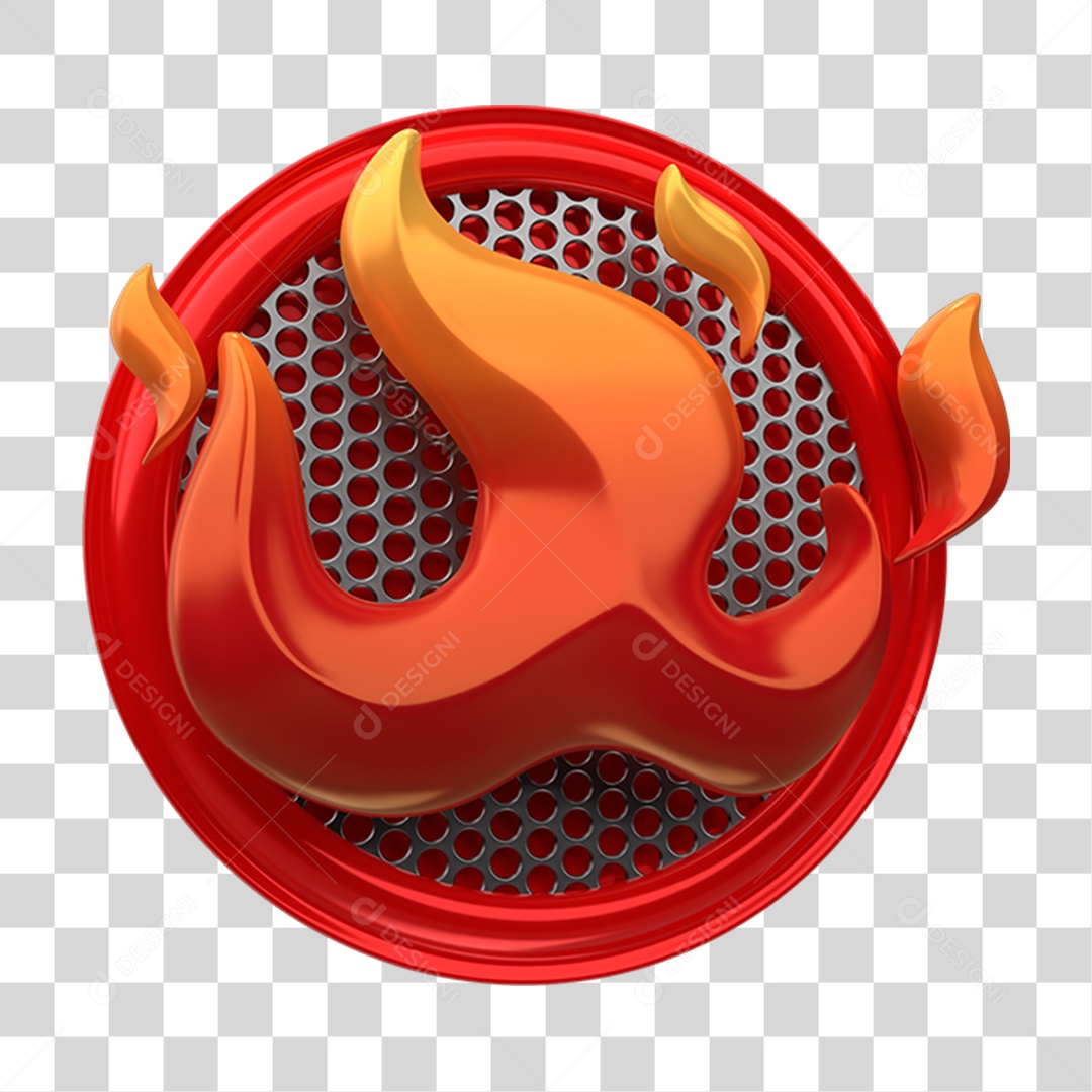 Elemento 3D Placa Redonda Grades com Fogo PNG Transparente