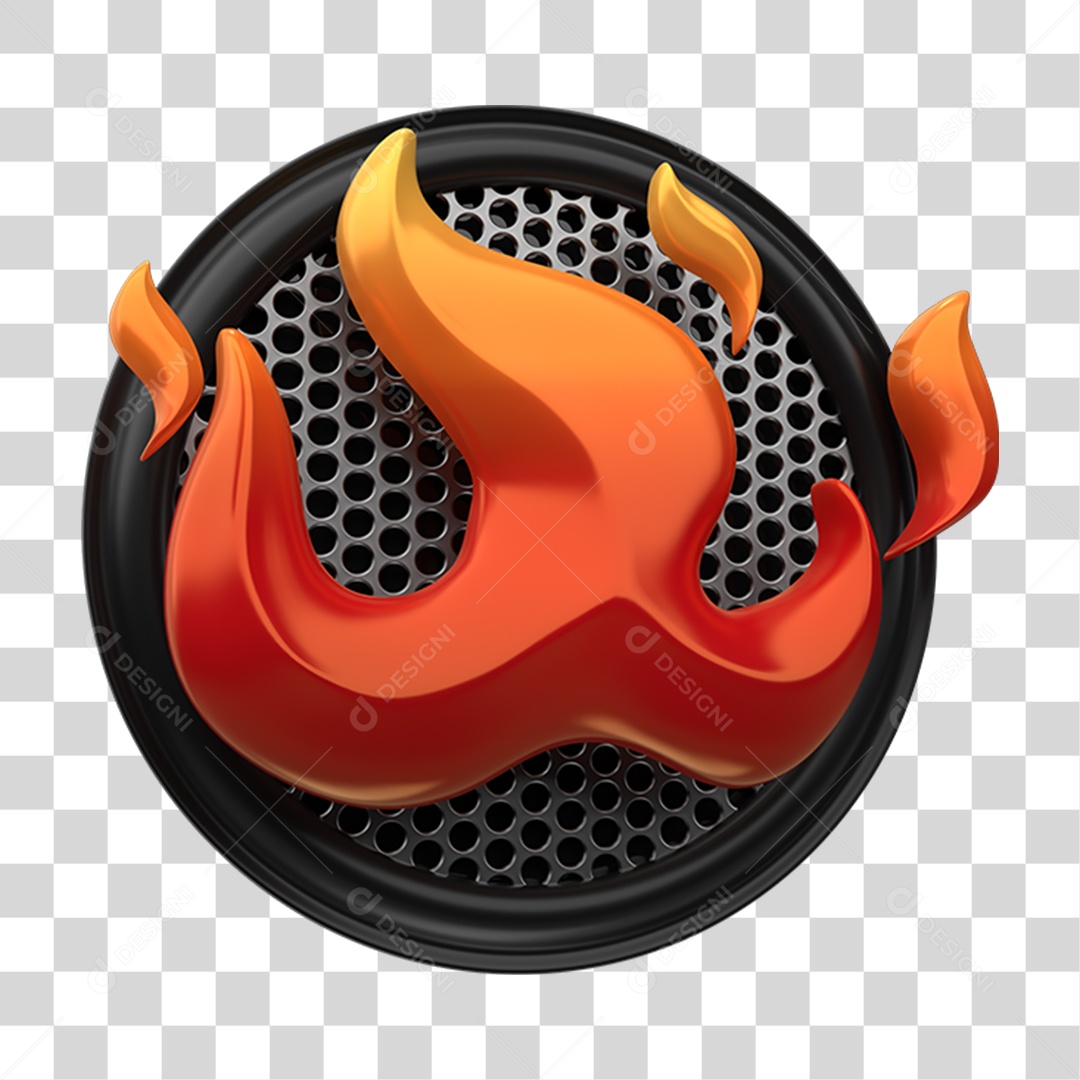 Elemento 3D Placa Redonda Grades com Fogo PNG Transparente