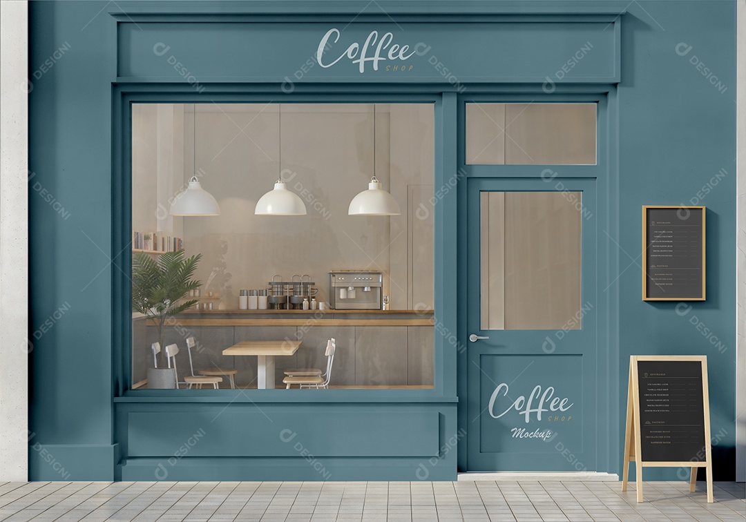 Mockup Fachada de Cafeteria PSD Editável