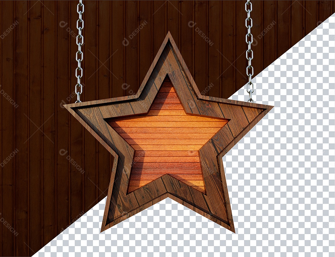 Elemento 3D Estrela de Madeira Para Composição PSD