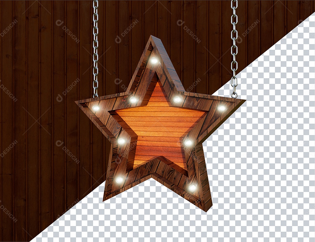 Elemento 3D Estrela de Madeira Para Composição PSD