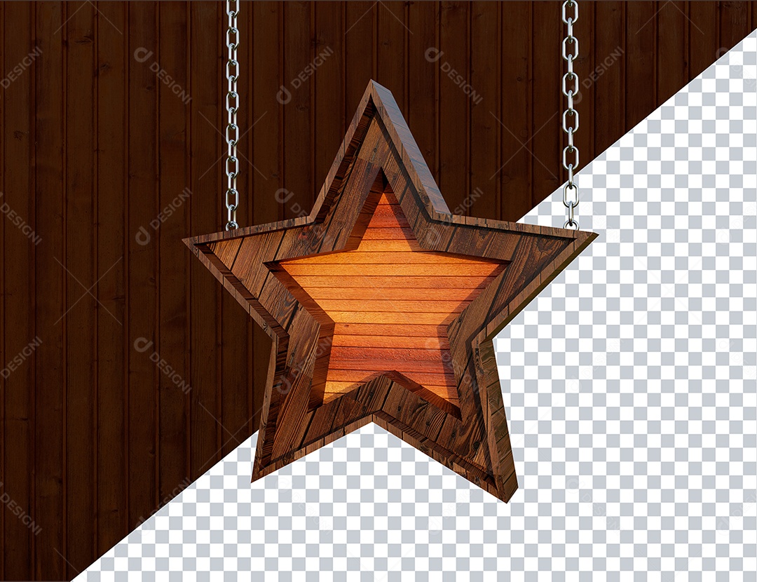 Elemento 3D Estrela de Madeira Para Composição PSD