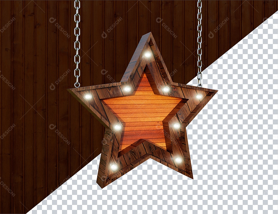 Elemento 3D Estrela de Madeira Para Composição PSD