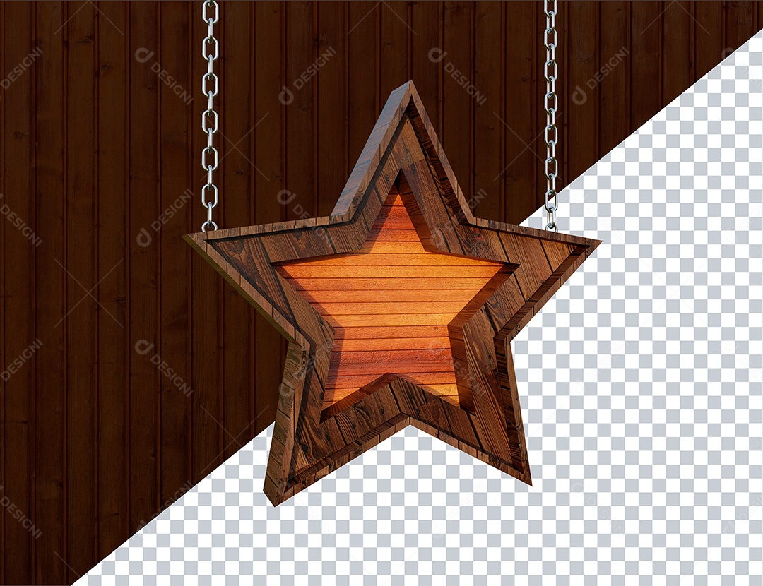 Elemento 3D Estrela de Madeira Para Composição PSD