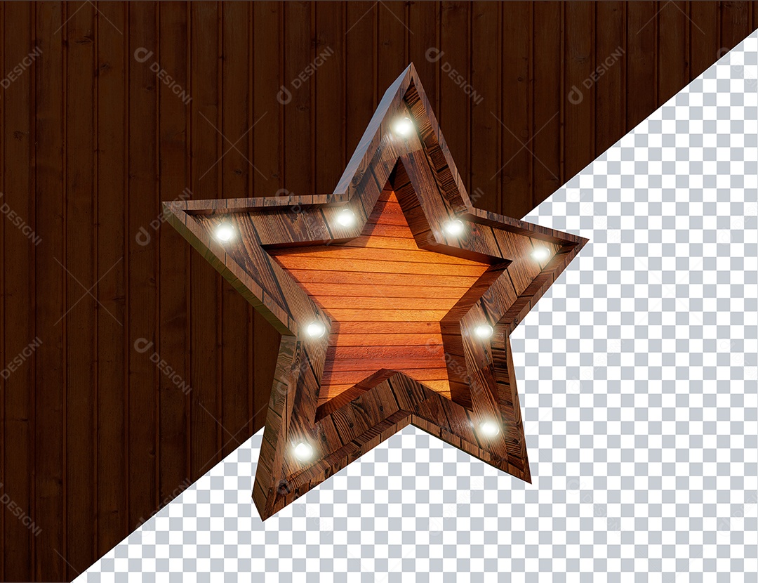Elemento 3D Estrela de Madeira Para Composição PSD