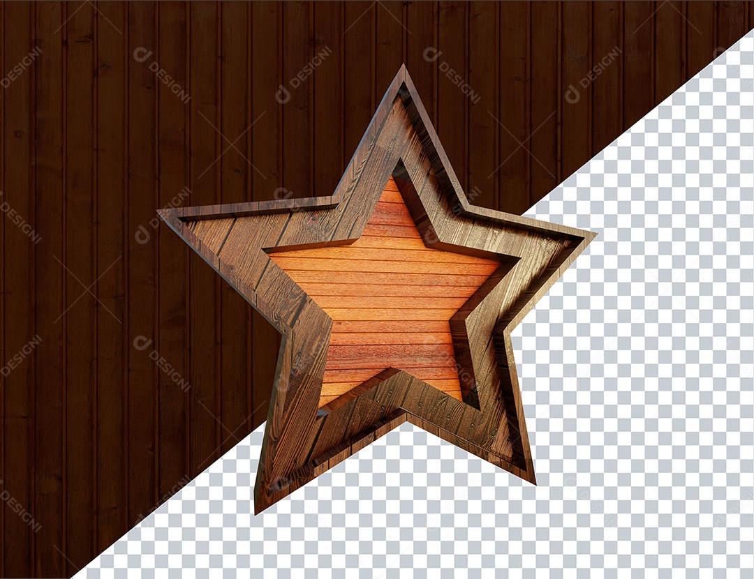 Elemento 3D Estrela de Madeira Para Composição PSD