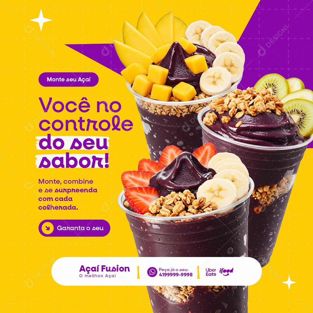 Açaiteria Você no Controle do Seu Sabor Social Media PSD Editável
