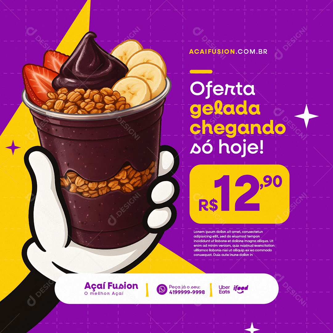 Açaiteria Ofertas Gelada Chegando Social Media PSD Editável